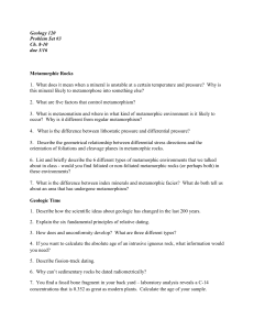 Geology 120 Problem Set #3 Ch. 8-10 due 3/16 Metamorphic Rocks