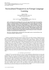 Sociocultural Perspectives on Foreign Language Learning