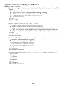 Chapter 52 An Introduction to Ecology and the Biosphere Multiple