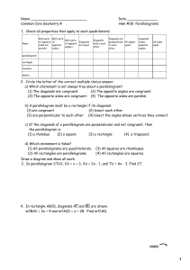 Name Date Common Core Geometry R Hwk #28 Parallelograms 1