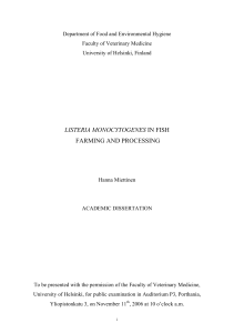 Listeria monocytogenes in fish farming and processing