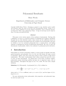 Polynomial Resultants - University of Puget Sound