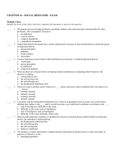 CHAPTER 16 - SOCIAL BEHAVIOR - EXAM