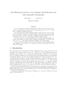 Anti-Hadamard matrices, coin weighing, threshold gates and