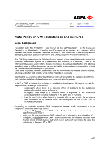 Agfa Policy on CMR - Agfa