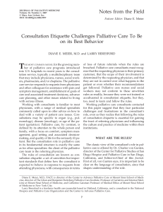 Consultation Etiquette Challenges Palliative Care To Be on Its Best