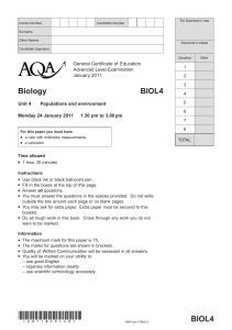 A-level Biology Question Paper Unit 04