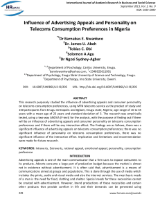 Influence of Advertising Appeals and Personality on Telecoms