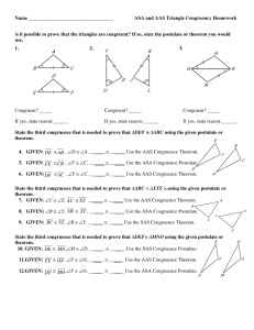 ASA and AAS Triangle Congruency Homework Is it possible