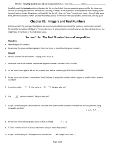 Chapter #1: Integers and Real Numbers
