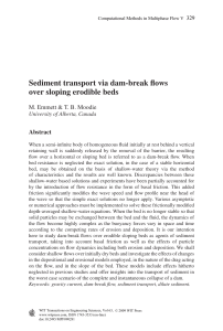 Sediment transport via dam-break flows over sloping