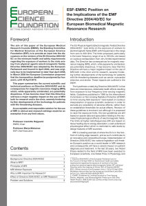 Position Paper on the Implications of the EMF Directive 2004/40/EC