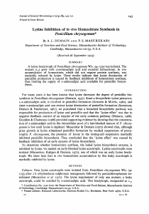 Lysine Inhibition of in vivo Homocitrate Synthesis in