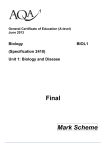 A-level Biology Mark scheme Unit 01 - Biology and disease