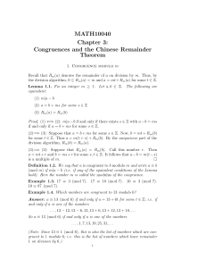 MATH10040 Chapter 3: Congruences and the Chinese Remainder