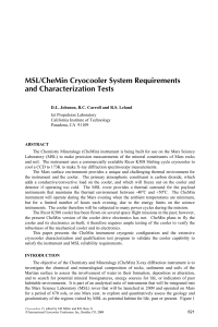 MSL/CheMin Cryocooler System Requirements and