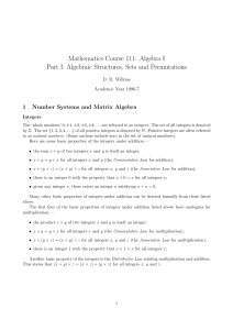 Mathematics Course 111: Algebra I Part I: Algebraic Structures, Sets