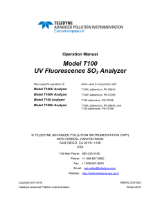 Model T100 UV Fluorescence SO2 Analyzer