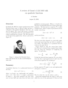 A review of Gauss`s 3/23/1835 talk on quadratic functions