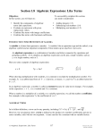 Section 1.8 Algebraic Expressions: Like Terms