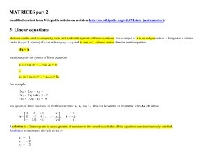 MATRICES part 2 3. Linear equations