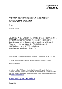 Mental contamination in obsessive– compulsive disorder