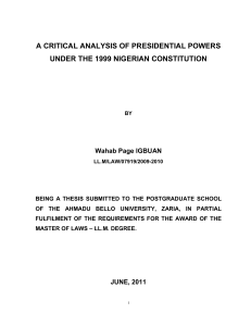 a critical analysis of presidential powers under the 1999