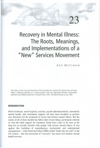 Recovery In Mental Illness: The Roots, Meanings, And