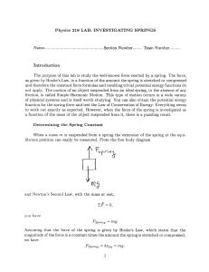 Physics 218 LAB: INVESTIGATING SPRINGS Name Section