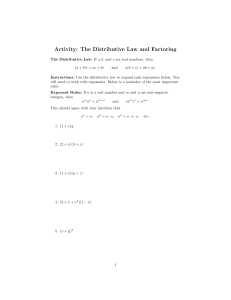 Activity: The Distributive Law and Factoring