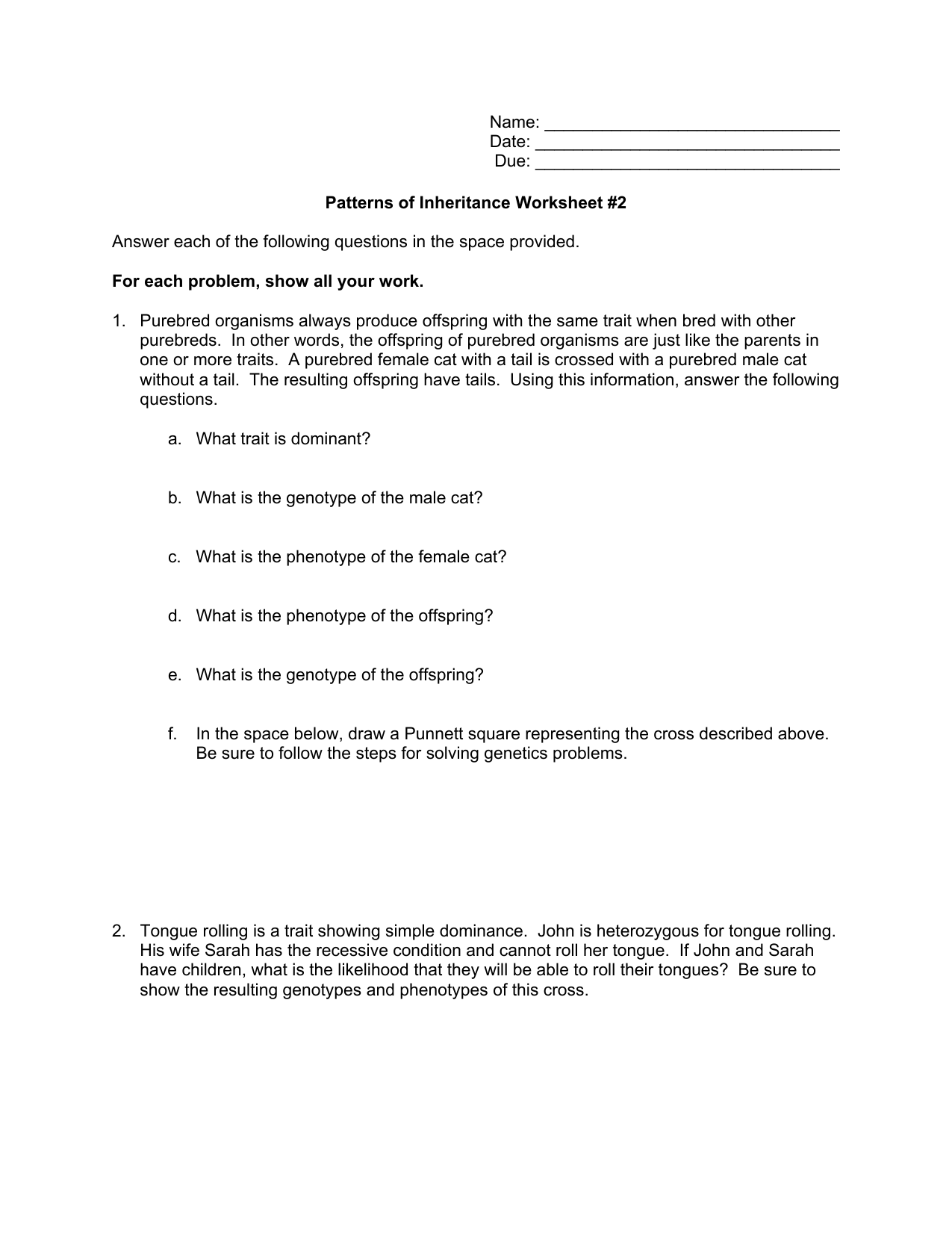 Worksheets Patterns Of Inheritance Worksheet patterns of inheritance worksheet 2
