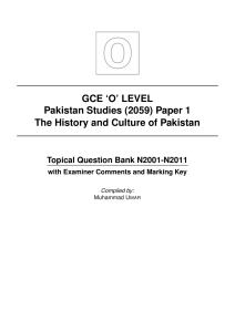GCE `O` LEVEL Pakistan Studies (2059) Paper 1 The History and
