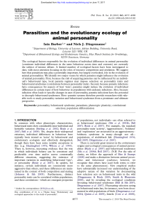 Parasitism and the evolutionary ecology of animal personality
