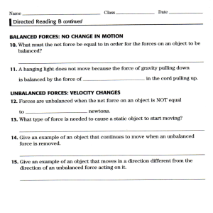 I Directed Reading B antinued UNBALANCED FORCES: VELOCITY