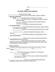 Unit 1 The Earth, Water, and Landforms