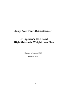 Jump Start Your Metabolism…: Dr Lipman`s HCG