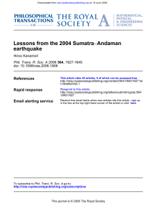 earthquake Andaman − Lessons from the 2004 Sumatra