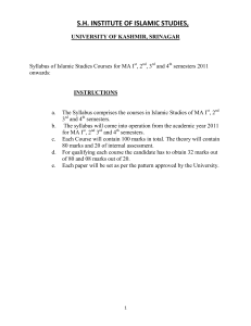 Syllabus of Islamic Studies Courses for MA Ist, 2nd, 3rd and 4th