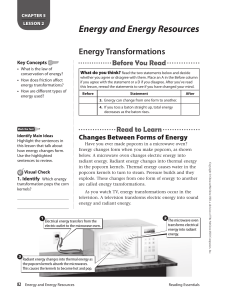 Energy and Energy Resources Energy Transformations