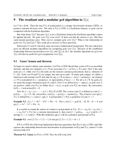 9 The resultant and a modular gcd algorithm in Z[x]