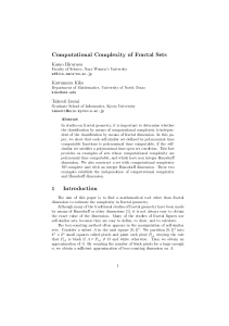 Computational Complexity of Fractal Sets 1