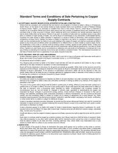 Standard Terms and Conditions of Sale Pertaining to Copper Supply