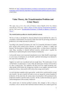 Value Theory, the Transformation Problem and Crisis Theory