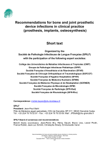 Recommendations for bone and joint prosthetic