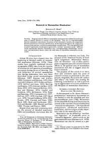 Research in Mammalian Mastication1