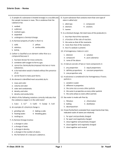 Interim Exam - Review H-Chem 2015