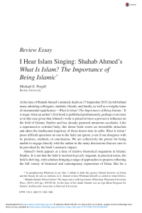 I Hear Islam Singing: Shahab Ahmed`s What Is Islam?