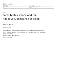 Parasite Resistance and the Adaptive Significance of Sleep