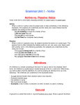 Grammar Unit 1 - Verbs Active vs. Passive Voice Infinitives Gerund