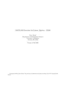 MATLAB Exercises for Linear Algebra - M349 - UD Math